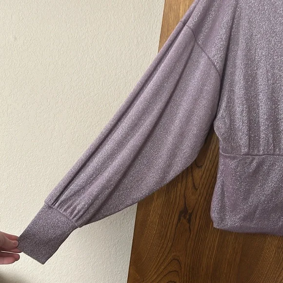 Free People Cowl Neck Shimmering Purple Long Sleeve Blouse size Small - Picture 10 of 14